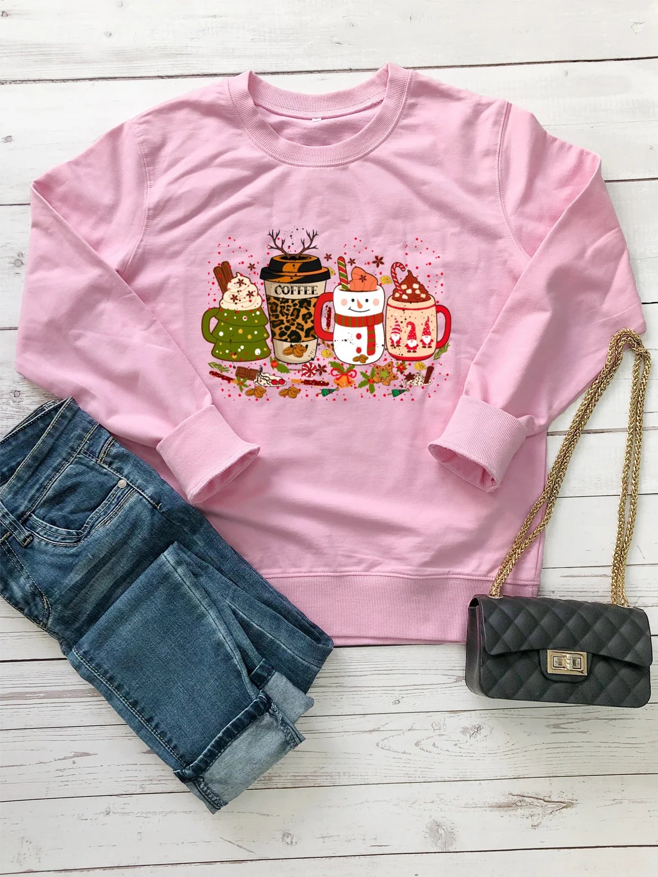 Colored Coffee Party Aesthetic Pure Cotton Jumper Graphic Christmas Hoodie Hoodies-L