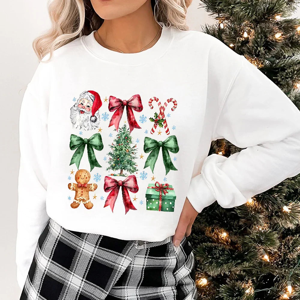 Stylish Coquette Christmas Santa Sweatshirt Holiday Hoodie Hoodies-L
