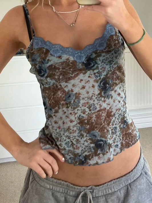 Haut court dos nu en dentelle florale