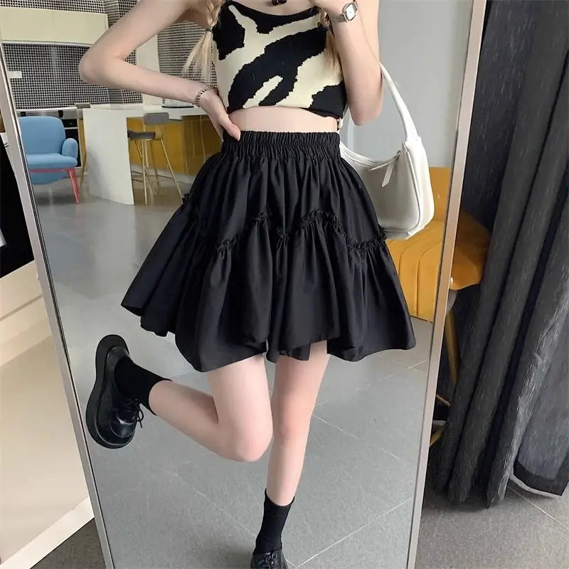 Ruffle White Mini Skirt Elegant Irregular Patchwork