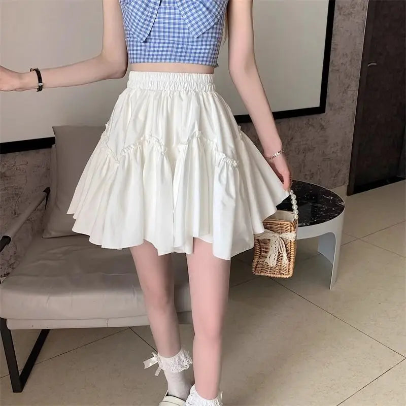 Ruffle White Mini Skirt Elegant Irregular Patchwork