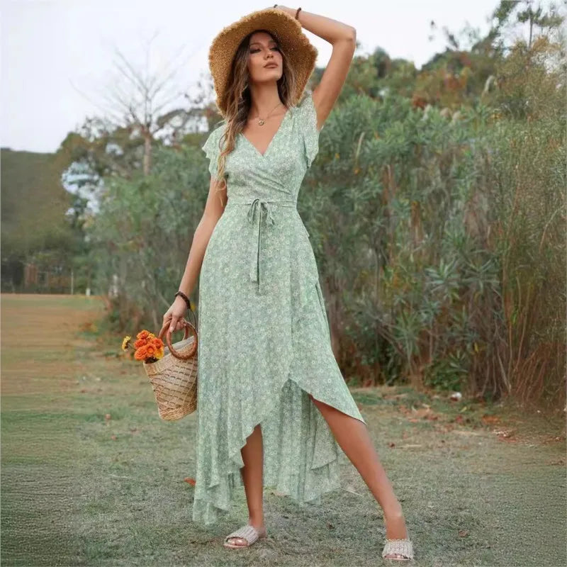 Casual Fitted Floral Print Dress oldfloraldress-250126