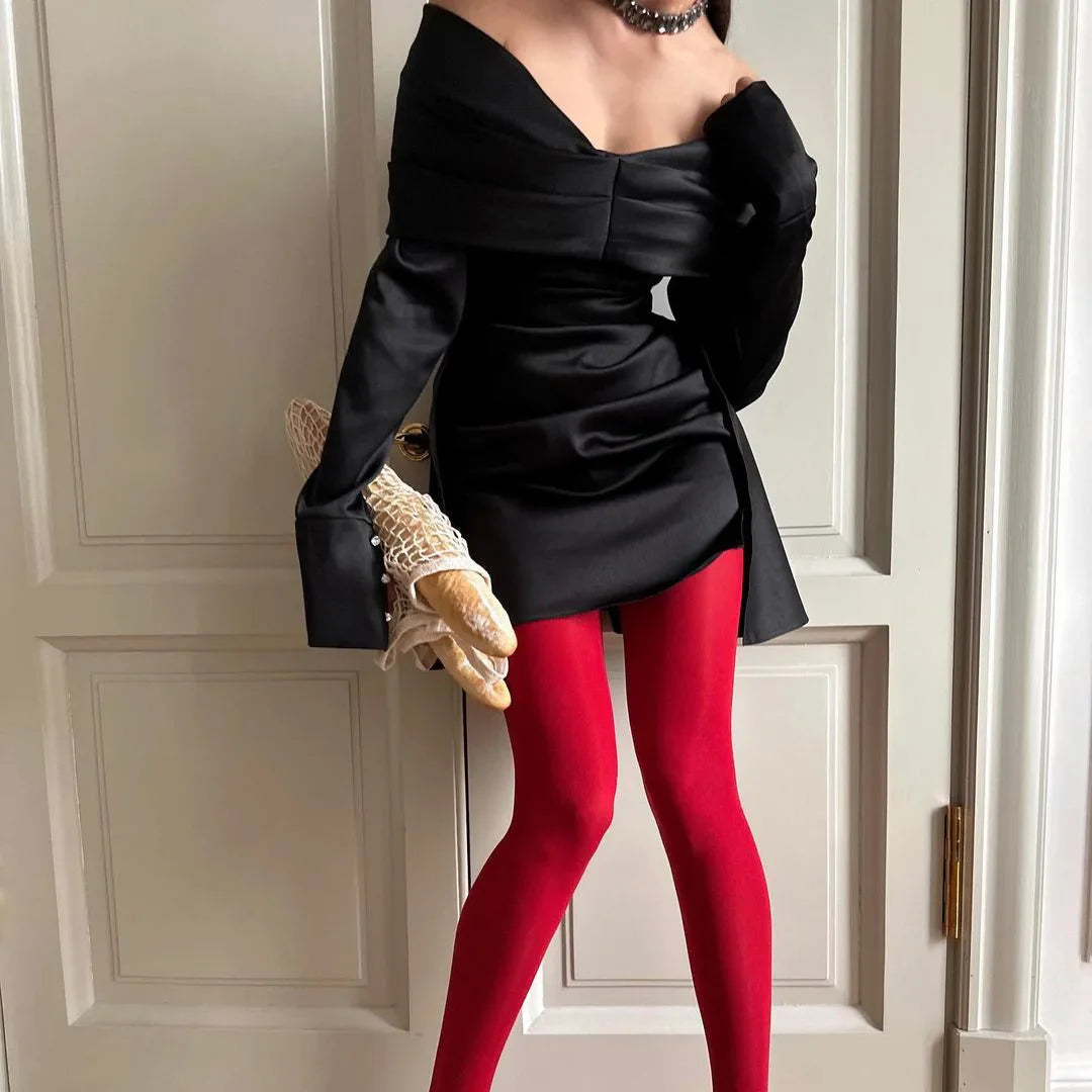 Elegant Party Off Shoulder Slim Mini Sexy Red Dresses Novelty Christmas Dress Black / S Dresses-L