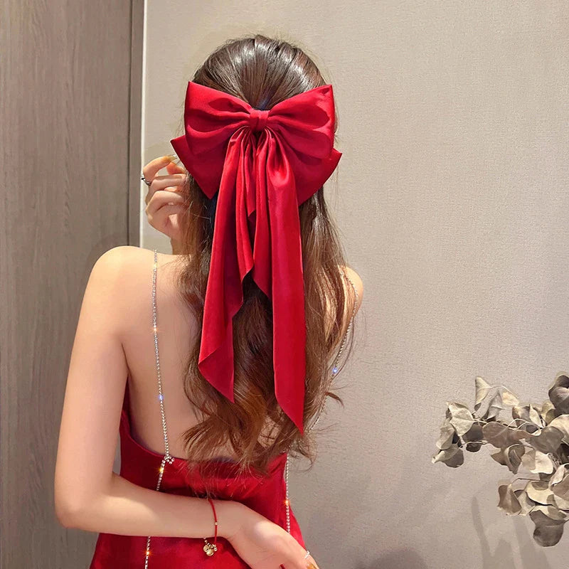 Red Satin Ponytail Christmas Hair Accessory Accessories-L