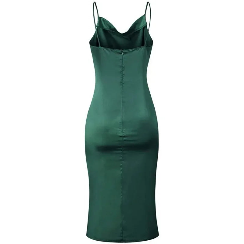 Elegant Satin Long Dresses Green Party Sexy Evening Backless Summer Christmas Dress Dresses-L