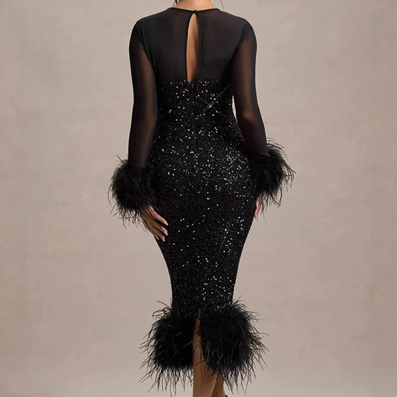 Sequin Mesh Backless Casual Party Dress Partydress-241208