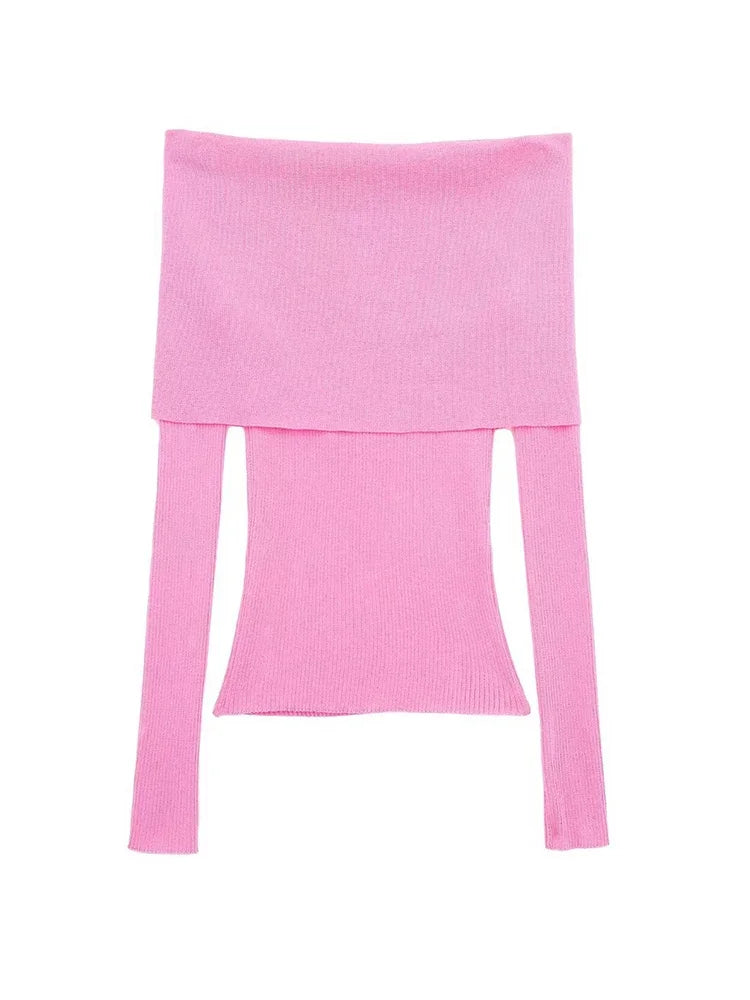Elegant Slim Green Off-Shoulder Long Sleeve Female Chic Christmas Sweater Sweaters-L