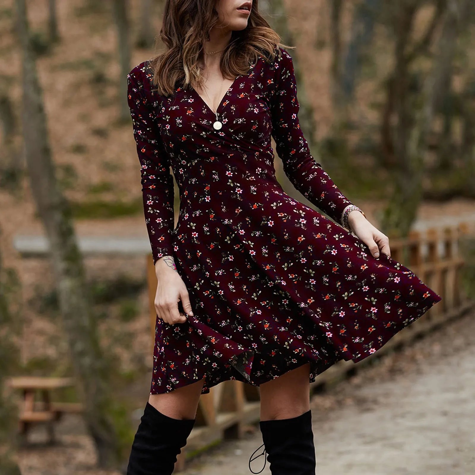 Retro Floral Swing Midi Floral Dress PURPLE / S oldfloraldress-250126