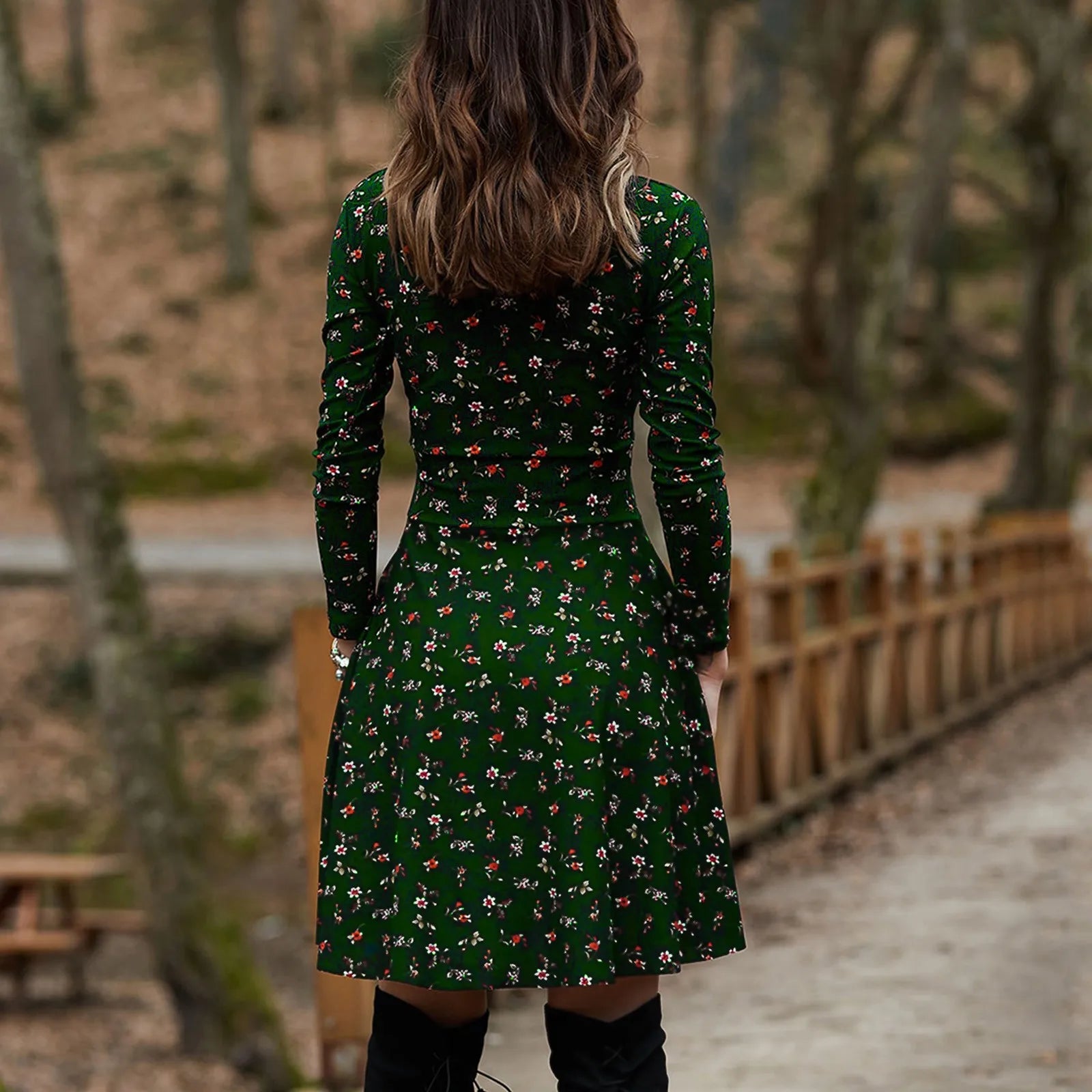 Retro Floral Swing Midi Floral Dress oldfloraldress-250126