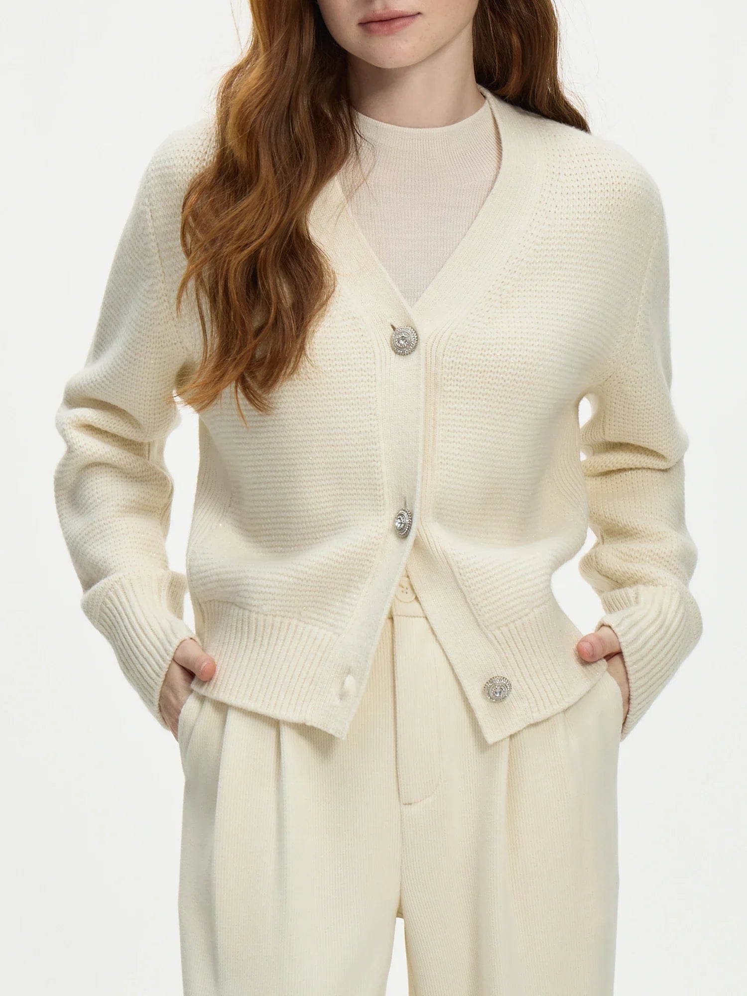 Elegant V-Neck Wool Knitted Cardigan Beige / Xs Cardigan-241208
