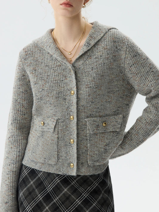 Navy Collar Sequin Flower Knit Cardigan Gray / Xs Cardigan-241208