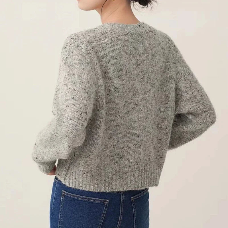 Gray Elegant O-neck Button Cardigan GRAY / One Size