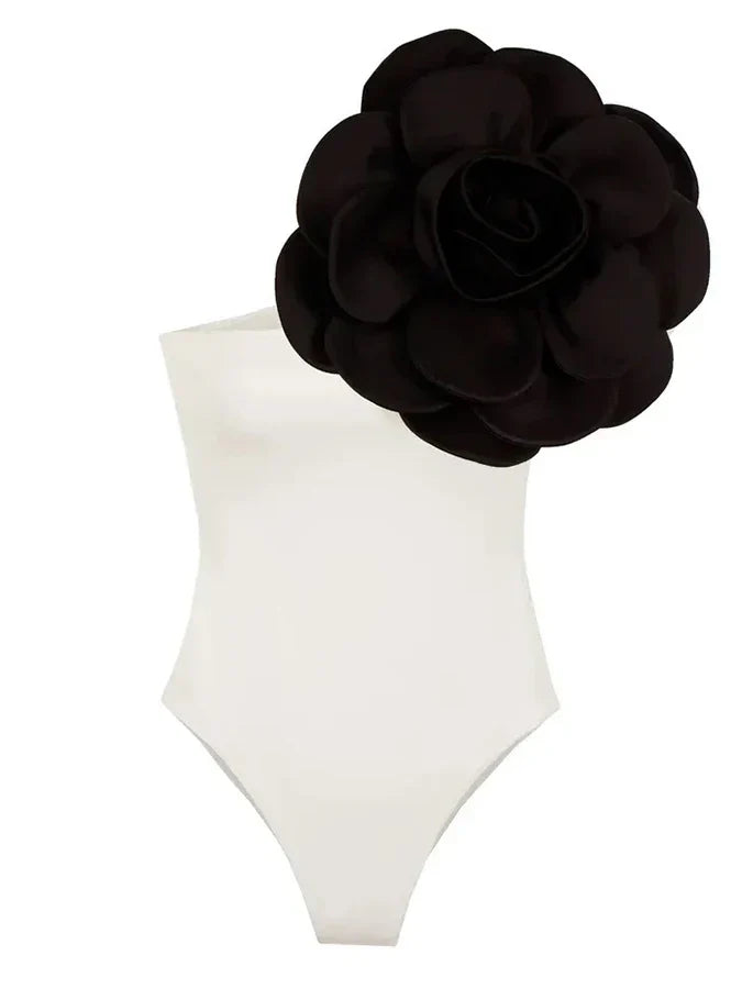 Retro Black Camellia Swimwear One Piece Black3 / S onepiece-250223
