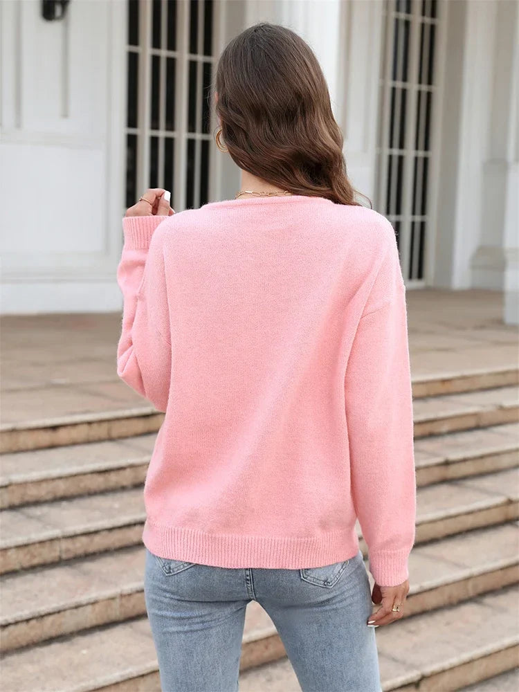 Fitshinling Heart Basic Autumn Winter Long Sleeve Cozy Green Christmas Sweater Sweaters-L