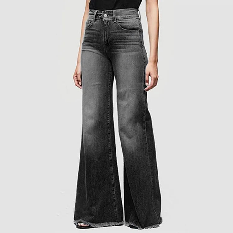 Flare Women High Waist Slim Vintage Fashion Streetwear Stretch Casual Full Length Loose Wide Leg