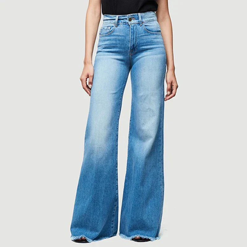 Flare Women High Waist Slim Vintage Fashion Streetwear Stretch Casual Full Length Loose Wide Leg