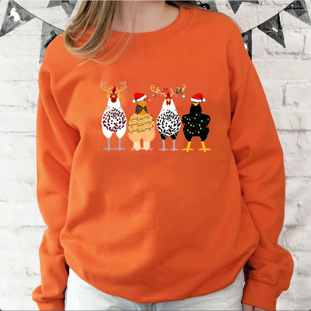 Cute Funny Chickens Animal Farmer Country Christmas Hoodie Orange / S Hoodies-L
