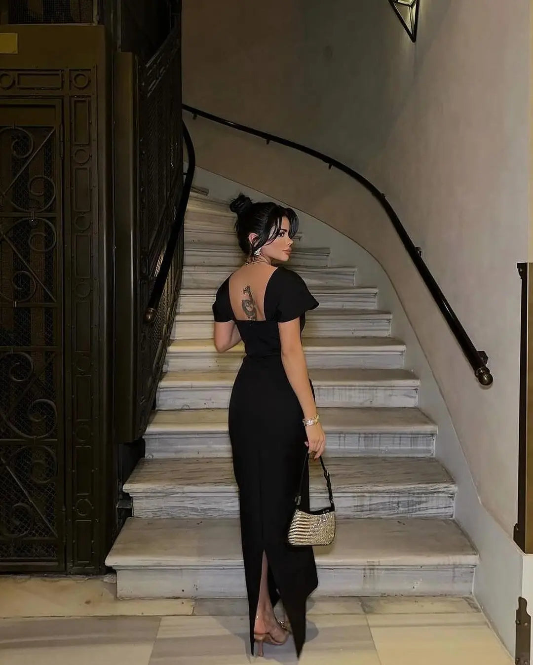 Rhinestone Neck Hanging Party Dress Partydress-241208