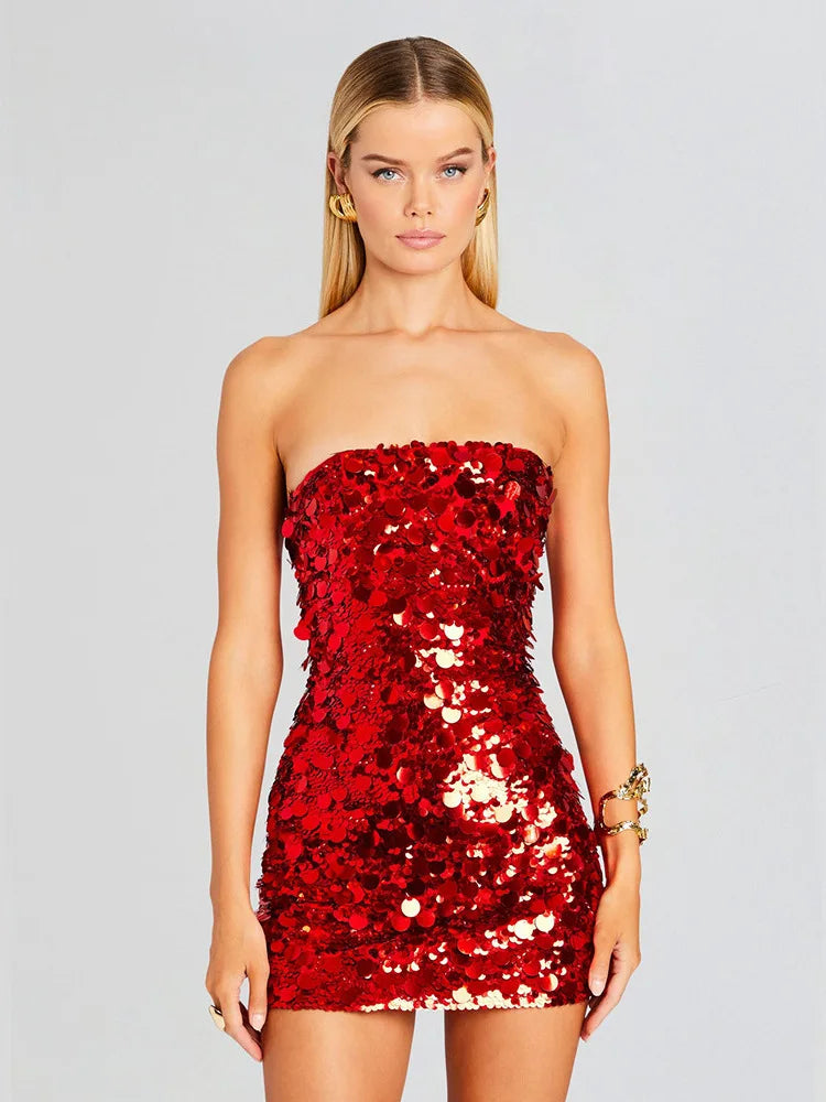 Backless Sequin Mini Party Dress Red / Xs Partydress-241208