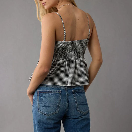 Haut court à basque vichy smocké