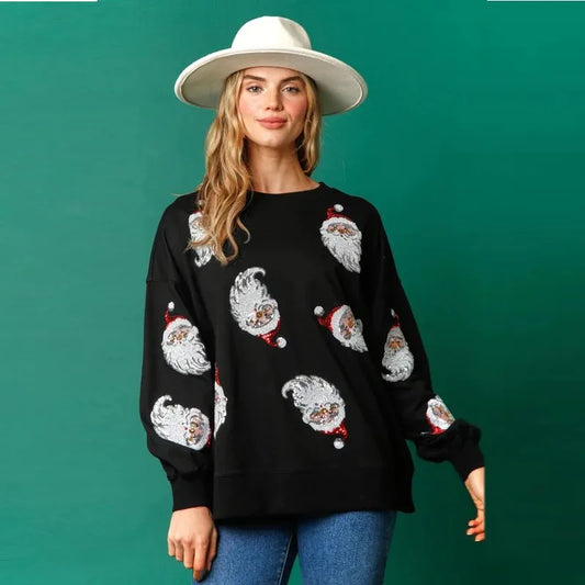 Glitter Patchwork Vintage Harajuku Slim Long Sleeve Streetwear Christmas Hoodie Black / S Hoodies-L