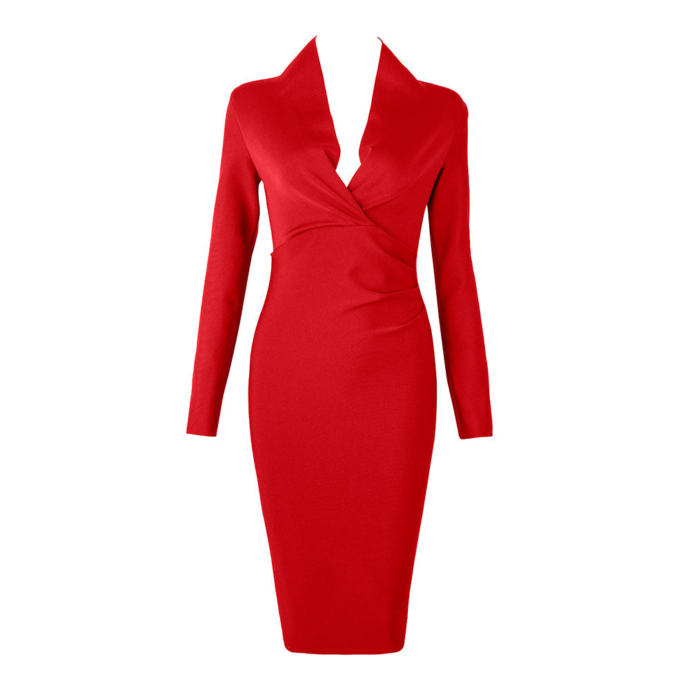 Women’s Full Gown Celebrity Club - V Bodycon Warm-Season Vestidos Deep Bandage Evening Neck With