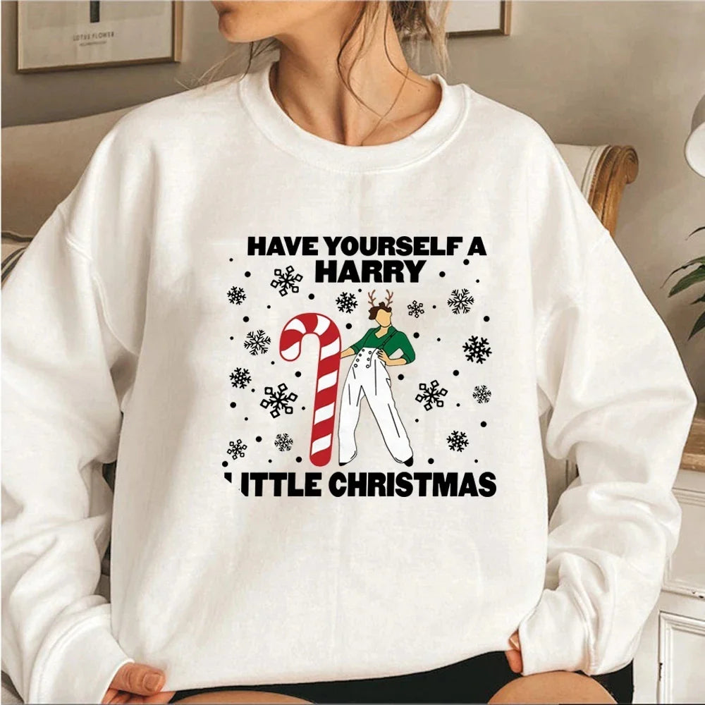 Harry Little Christmas Aesthetic Xmas Gift Loose Women’s Hoodie White / S Hoodies-L
