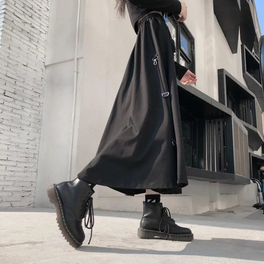 Buckle Irregular Gothic Street Skirt Black / S