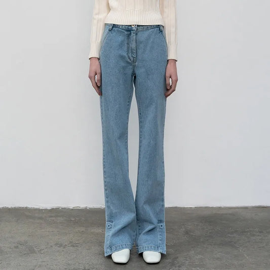 High Quality Women Spring And Autumn All-Match Side Slit Straight Waist Bootcut Jean