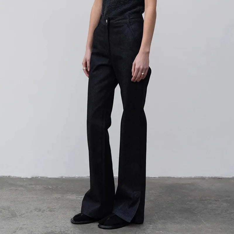 High Quality Women Spring And Autumn All-Match Side Slit Straight Waist Bootcut Jean