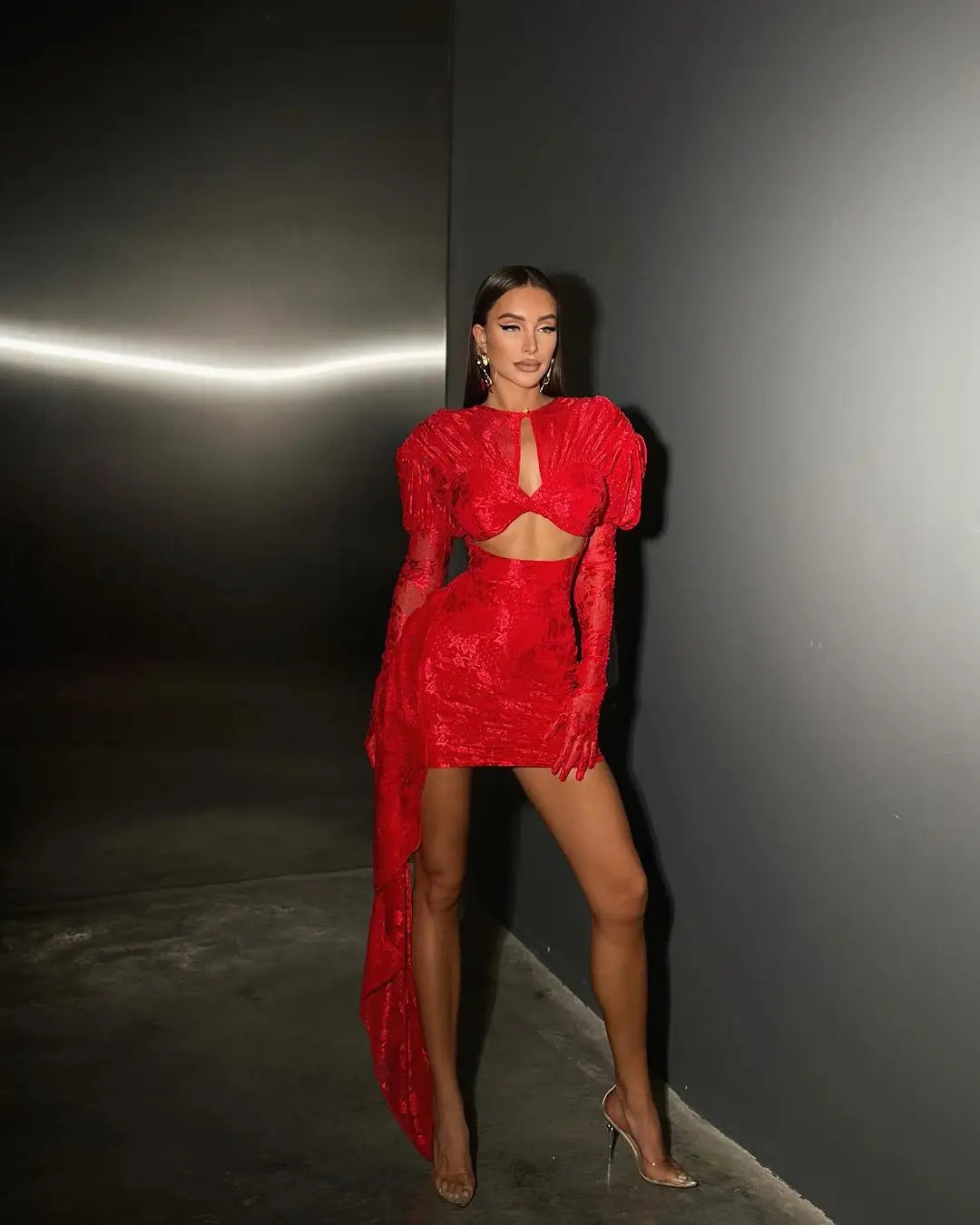 Lace Bodycon Mini Christmas Party Dress Dresses-L