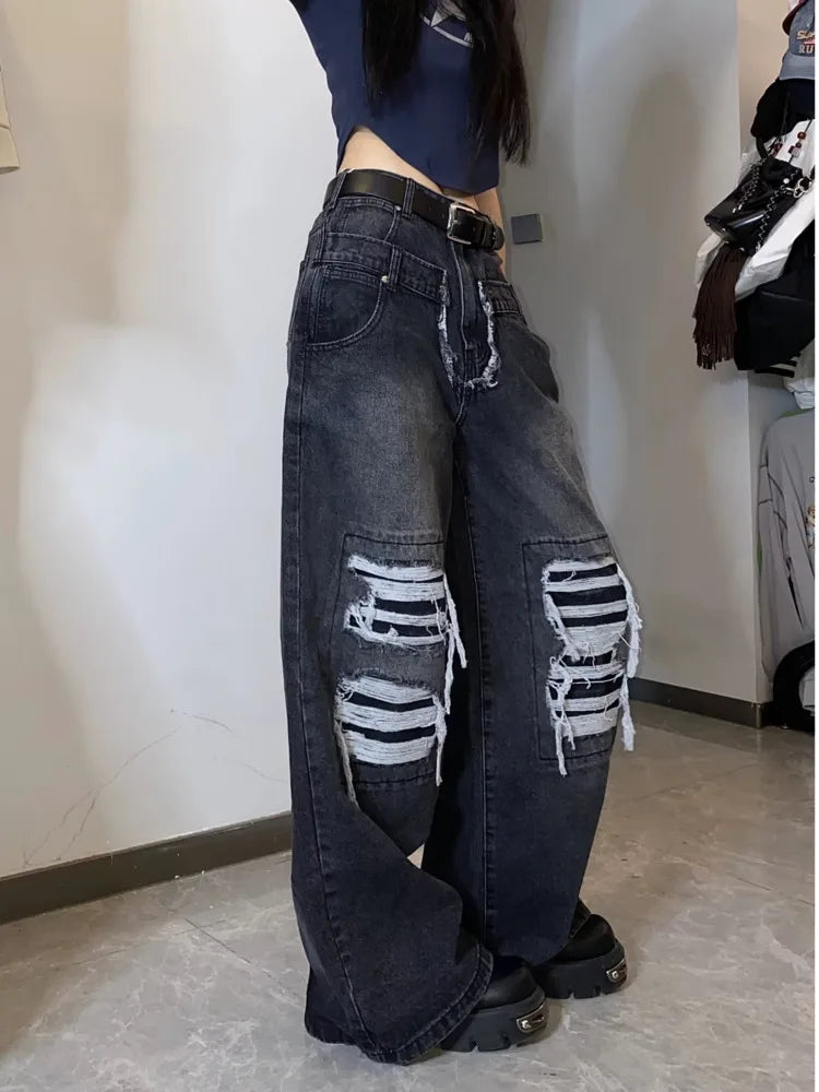 High Street Niche Design Washed Straight Tube Loose Fitting Retro Trendy Women’s Jean