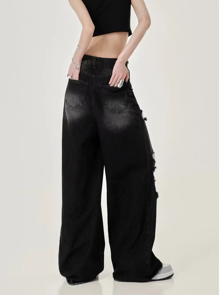 Perforated Women’s Summer New Ins Fashion Brand Straight Tube Loose Sweeping High Street Jean