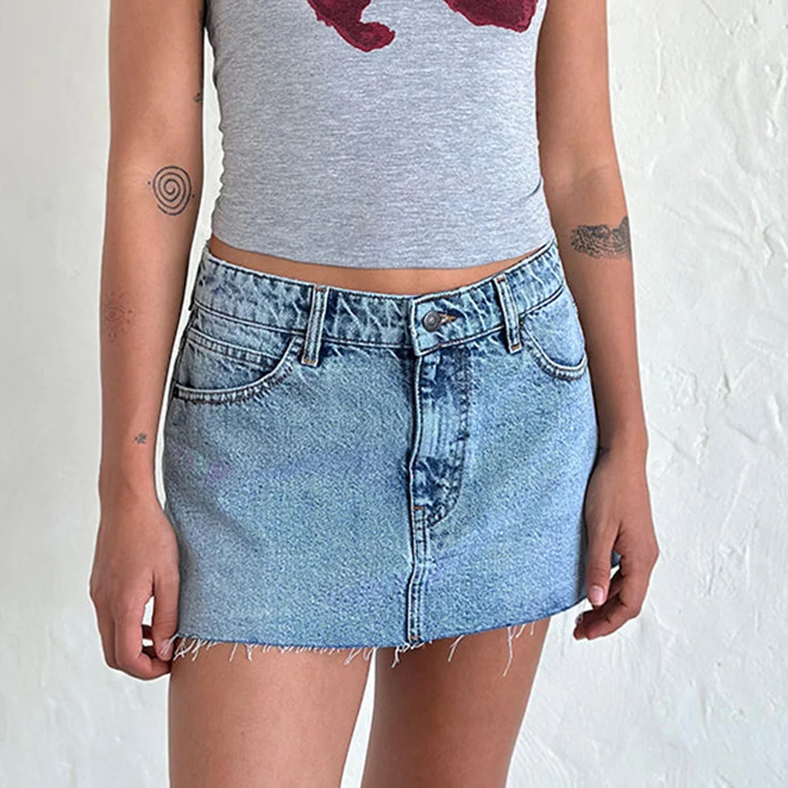 Denim Cargo Pocket Vintage Skirt skirts-250223