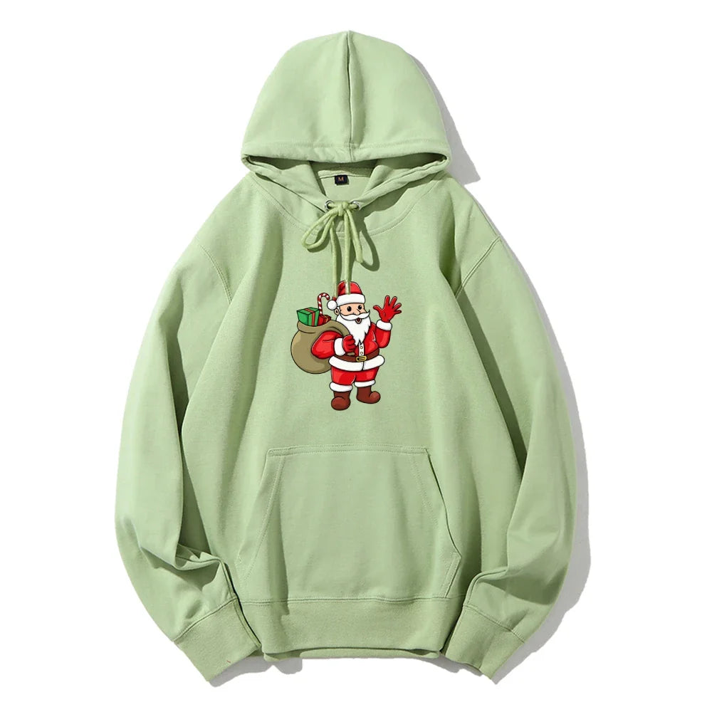 Jolly Santa Claus Cartoon Print Long Sleeve Chic Christmas Hoodie Light Green / S Hoodies-L