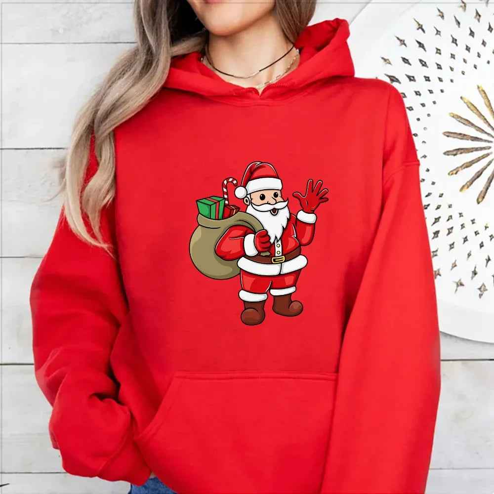 Jolly Santa Claus Cartoon Print Long Sleeve Chic Christmas Hoodie Red / S Hoodies-L