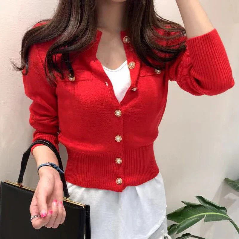 Short Slim Single Breasted Knit Cardigan Cardigan-241208