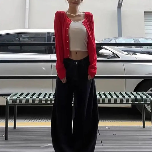 Chic Versatile Slim Fit Red Fashionable Twist Wool Warm Knit Christmas Sweater Sweaters-L