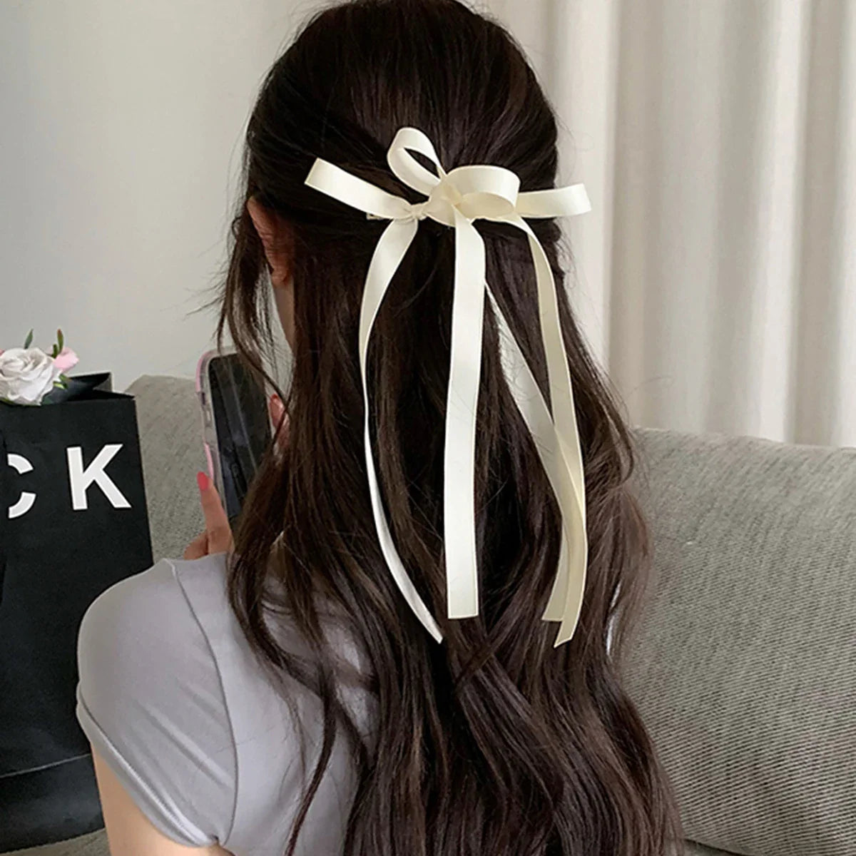 Ribbon Back Head Headdress - Christmas Hair Accessory Beige Accessories-L