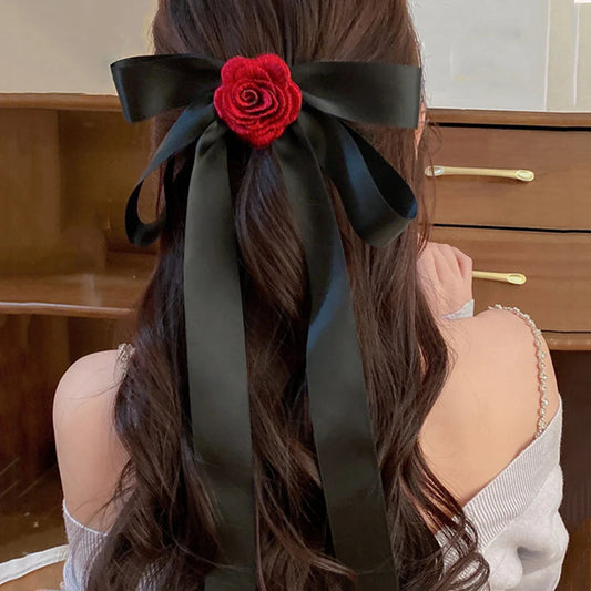Rose Blossom Ribbon Spring Clip Hair Accessory Accessories-L