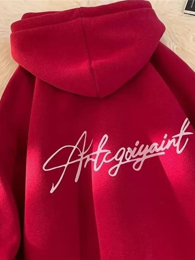 High Street Letter Print Oversized Hoodie Red / M(40-45KG)