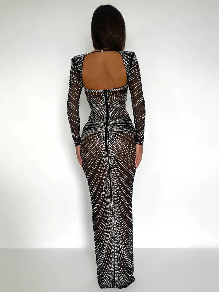 Mozision Glitter Mesh See Through Party Maxi Dress For Women Christmas Dresses-L