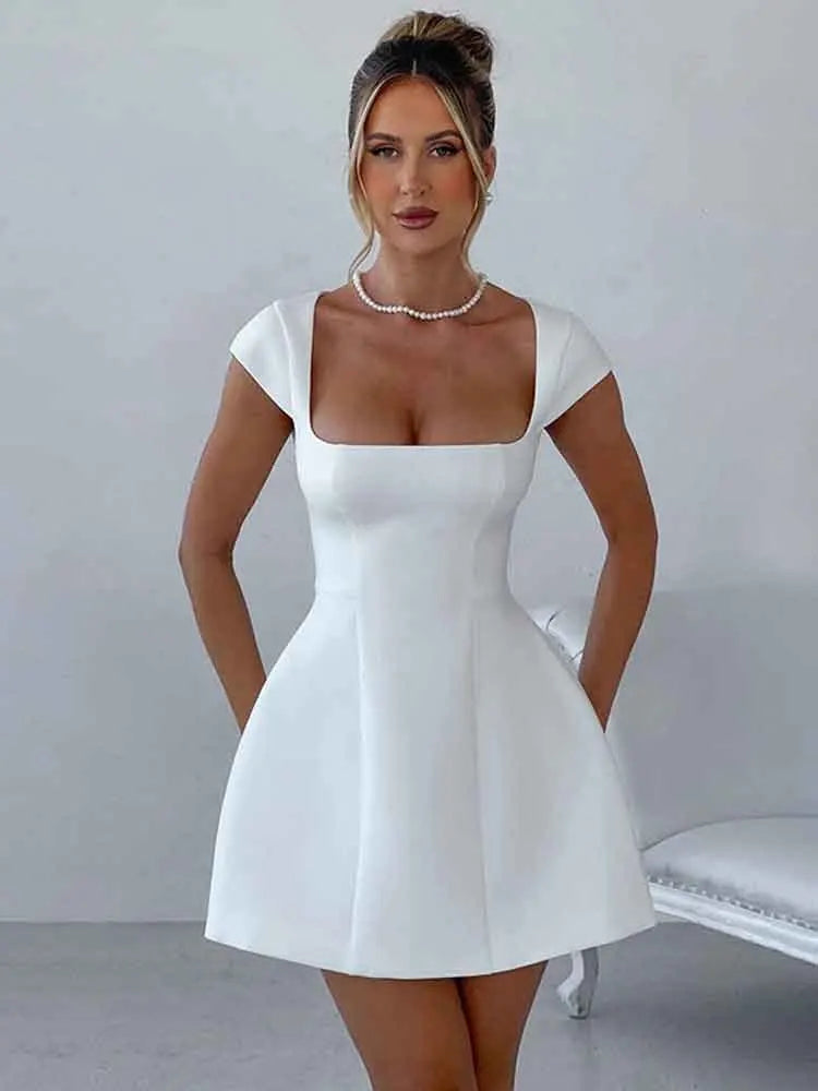 Elegant Backless Bodycon Mini Christmas Party Dress White / S Dresses-L
