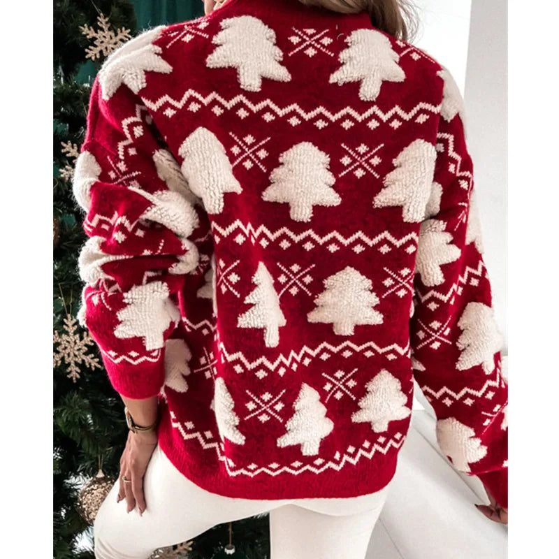Half Turtle Collar Towel Embroidered Long Sleeve Autumn Winter Pullover Christmas Sweater Sweaters-L