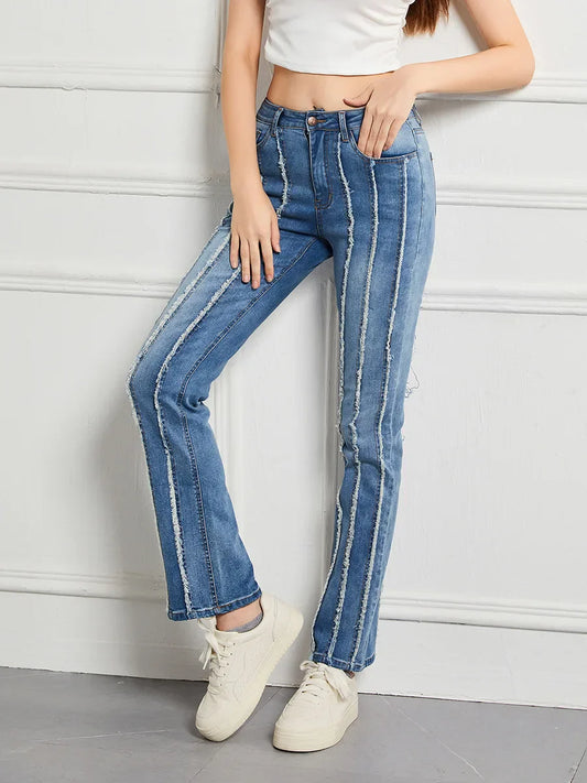 Stretch Flare Fashion Slim Splice Bottom Streetwear Denim Jean Blue / S