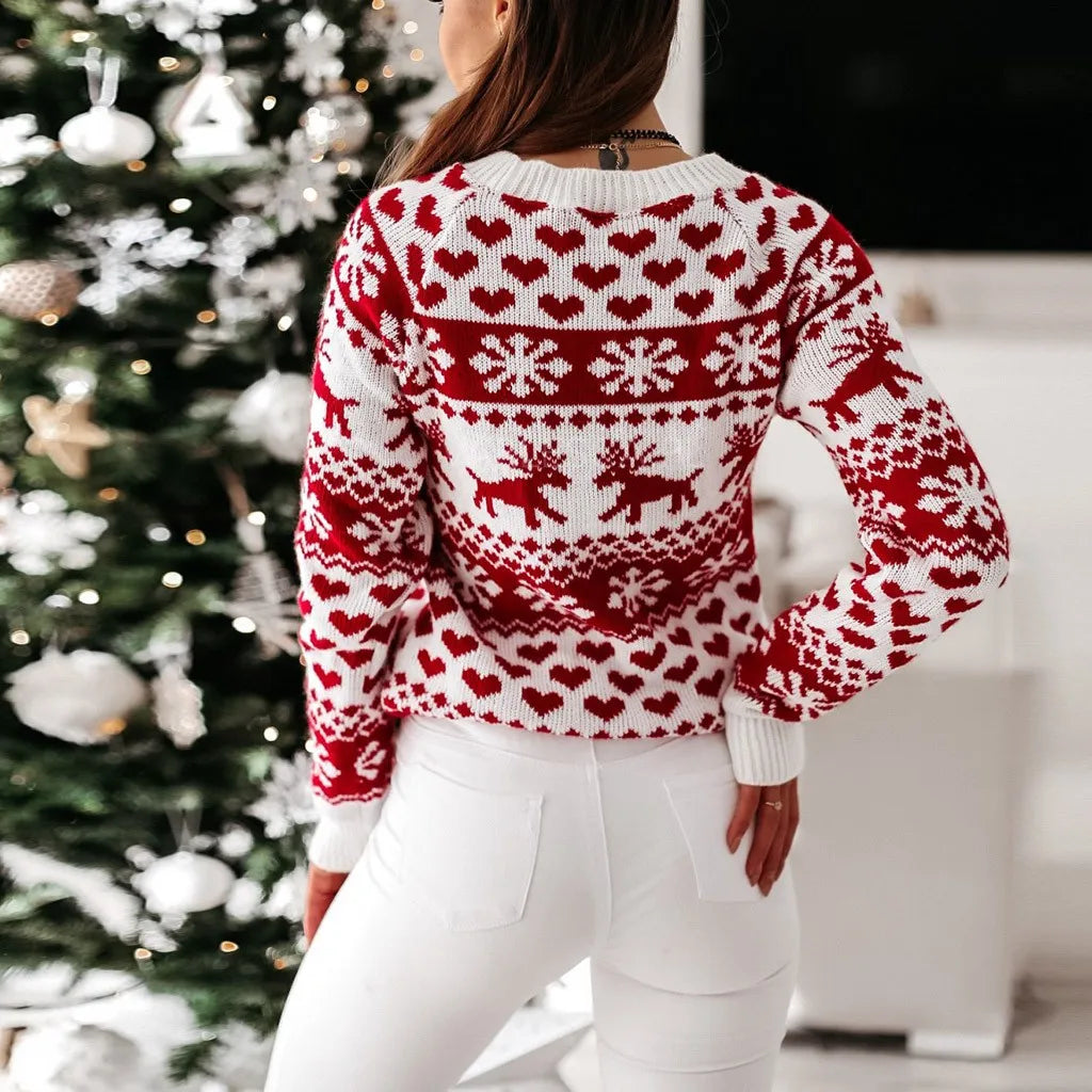 Casual Long Sleeve Print Pullover Knitted Christmas Sweater Sweaters-L