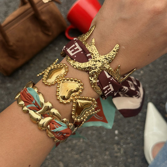 Stainless Steel Starfish Heart Open Bracelet