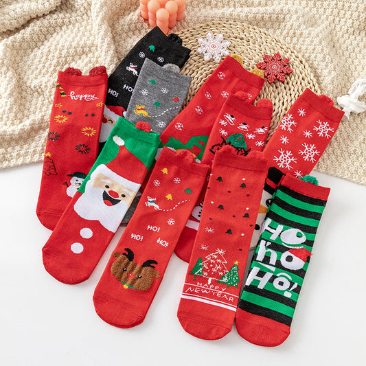 Cotton Cute Cartoon 3D Ear Red Mid Calf Socks
