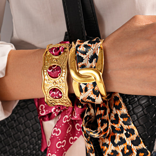 Stainless Steel Hollow Fabric Open Bracelet