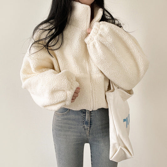 Teddy Fleece Stand Collar Zip Jacket